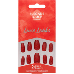 Elegant Touch Luxe Looks False Nails Coffin Medium Length - Red Velvet