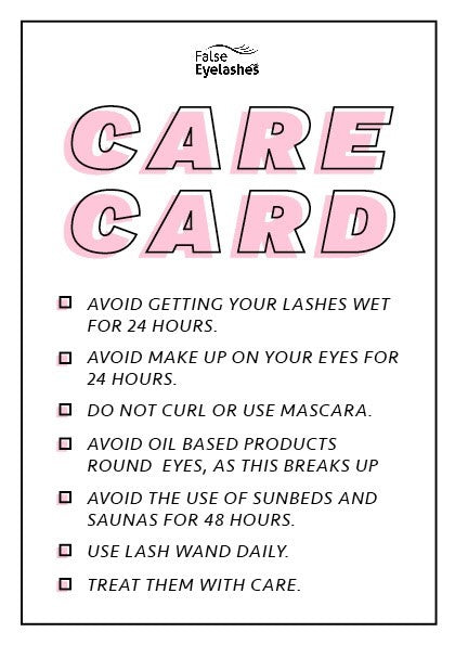 False eyelashes care card
