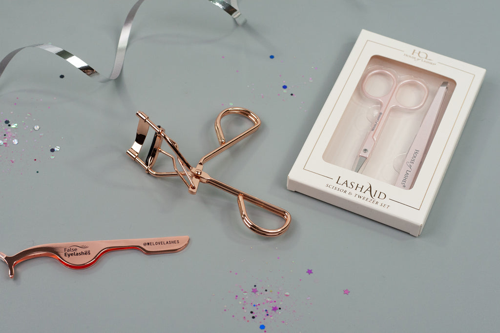 Flatlay of lash accessories