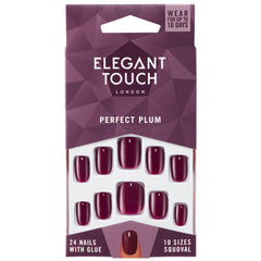 Elegant Touch False Nails Squoval Short Length - Perfect Plum