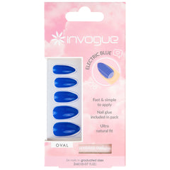 Invogue False Nails Oval Medium Length - Electric Blue