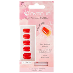 Invogue False Nails Square Medium Length - Bright Red