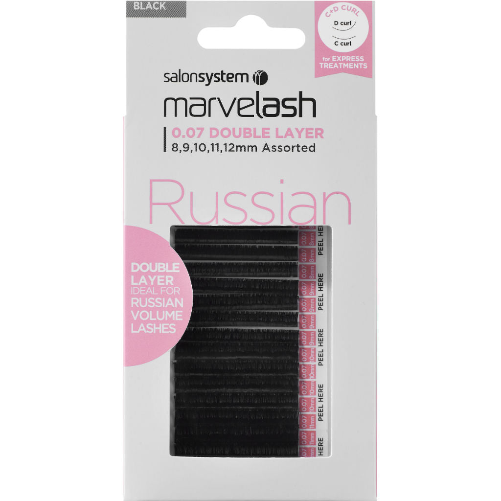 Marvelash Russian Volume Lashes 0.07 Double Layer, Assorted Length (8, 9, 10, 11, 12mm)