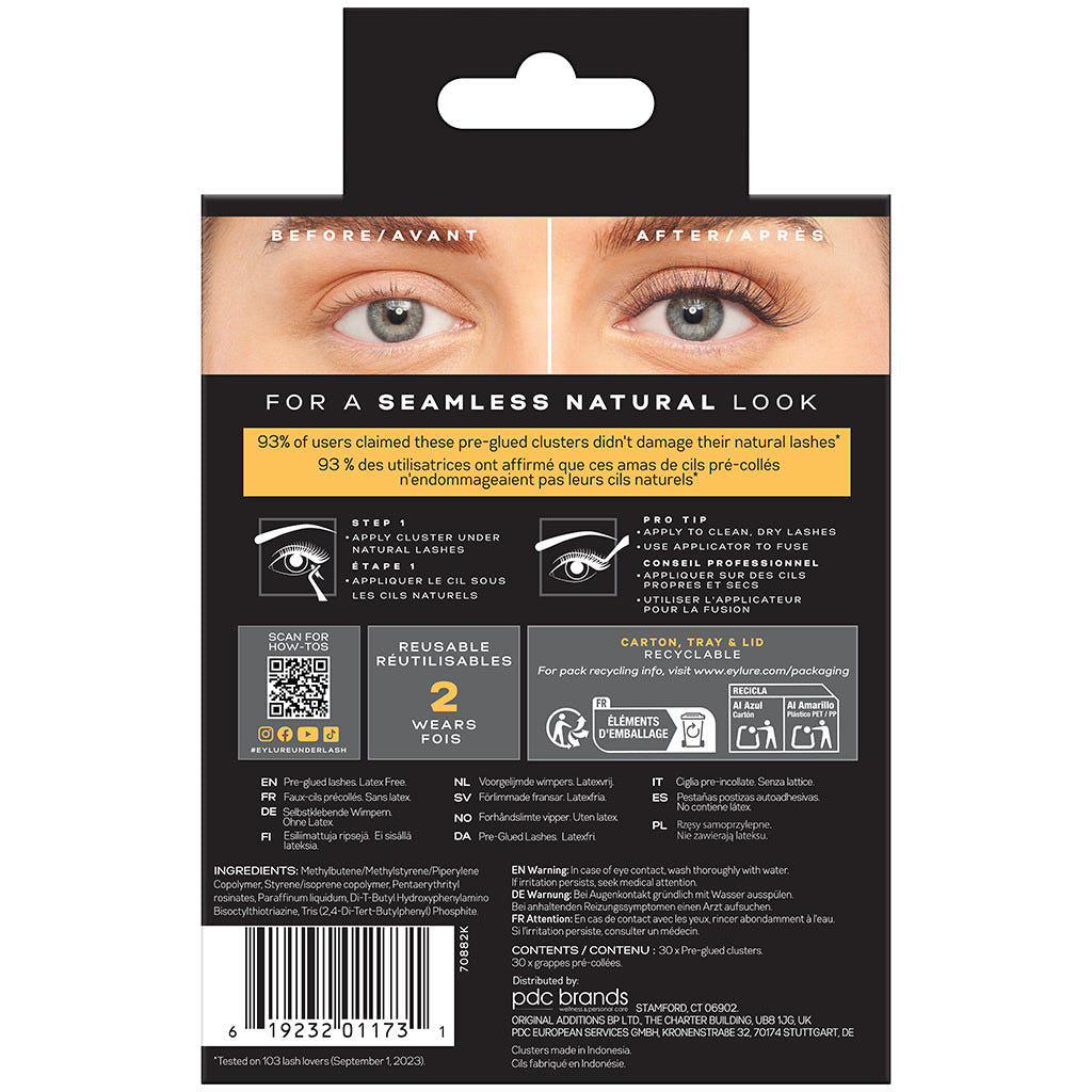 Eylure Underlash Pre-Glued Salon Curl Clusters - Lengthening (Back of Packaging)