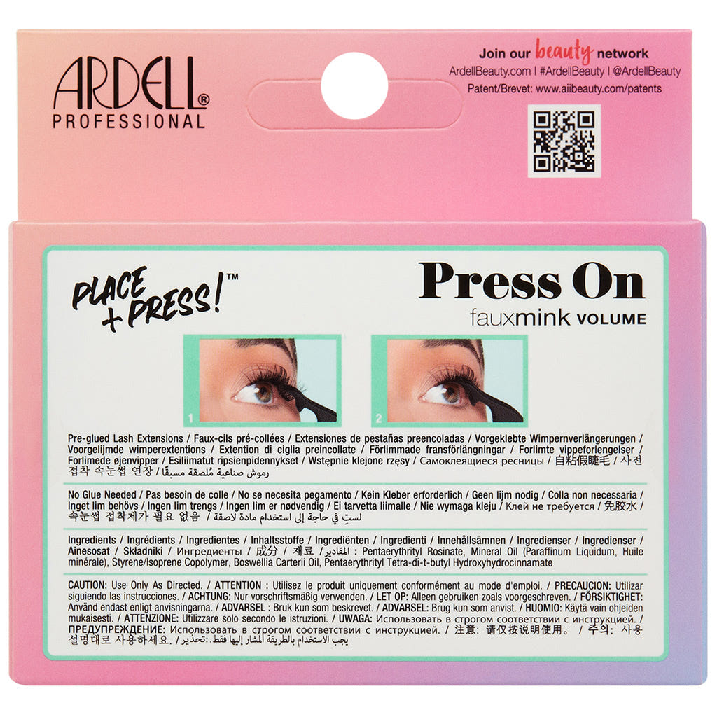Ardell Press On Pre-Glued Underlash Extensions - Faux Mink Volume (Back of Packaging)