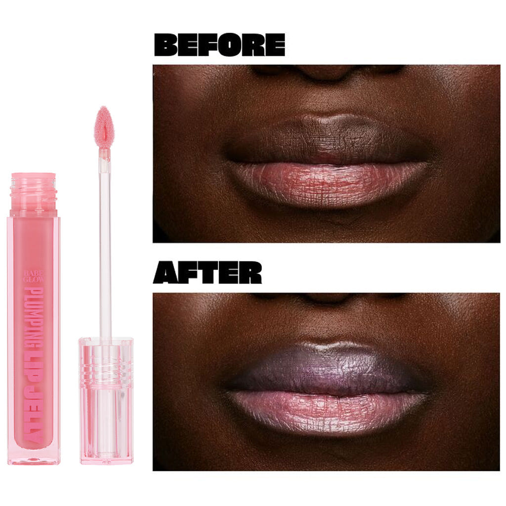 Babe Original Babe Glow Plumping Lip Jelly Blush (4g) - Model Shot Before & After