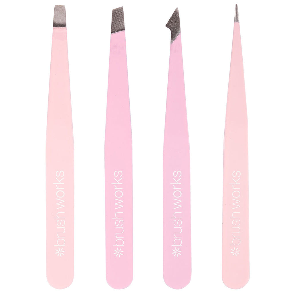 Brushworks The Complete Combination Tweezer Set - Pink (4 Pieces) - Loose 1