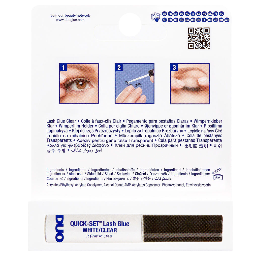 DUO Quick-Set Strip Lash Adhesive White/Clear (5g) - Back of Packaging