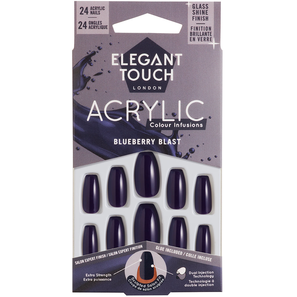 Elegant Touch Gel-Finish Fingernägel „Tintenblau“ – 24 Künstliche Nägel + Kleber, Vegan & Tierversuchsfrei