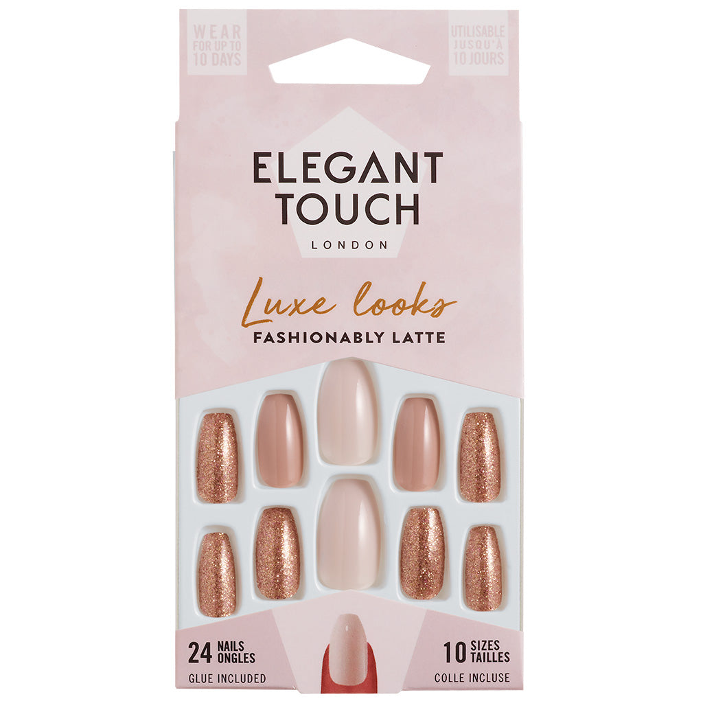 Elegant Touch False Nails Coffin Medium Length - Fashionably Latte