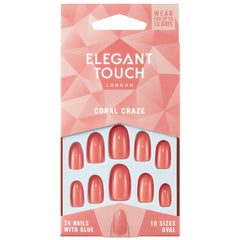 Elegant Touch False Nails Oval Medium Length - Coral Craze