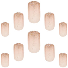 Elegant Touch False Nails Square Medium Length - Golden Sparkle (Loose)