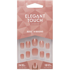 Elegant Touch False Nails Squoval Short Length - Rose Ribbons