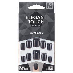 Elegant Touch False Nails Squoval Short Length - Slate Grey