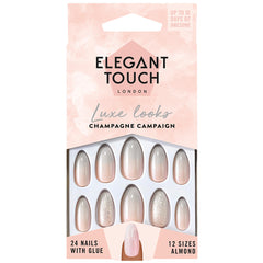 Elegant Touch Luxe Looks False Nails Almond Long Length - Champagne Campaign