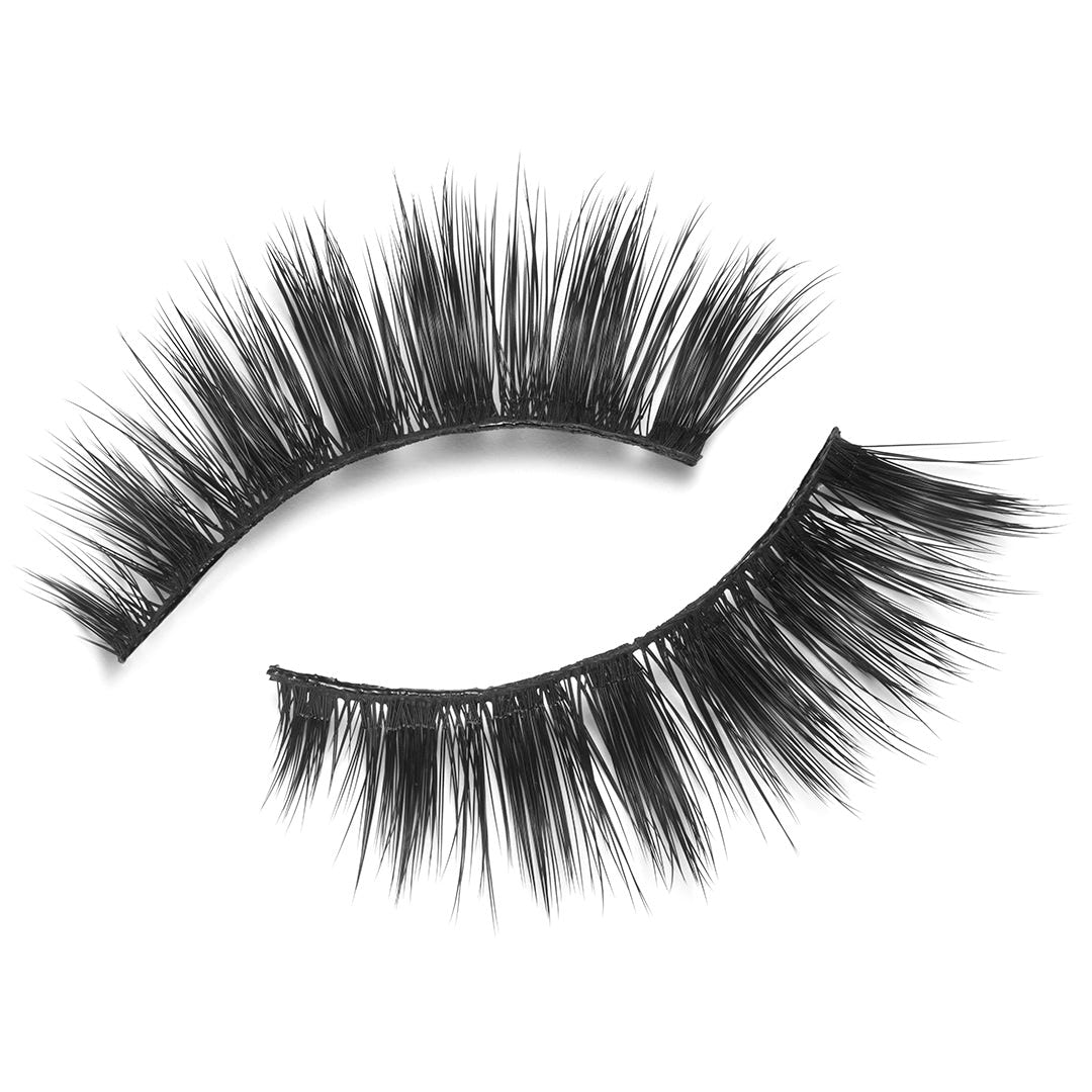 Two black, cruelty-free false eyelashes with thick, evenly spaced fibers rest on a white background. Featuring a natural curve and voluminous appearance, these Eylure Most Wanted Lashes - I Heart This are designed to enhance length and fullness.