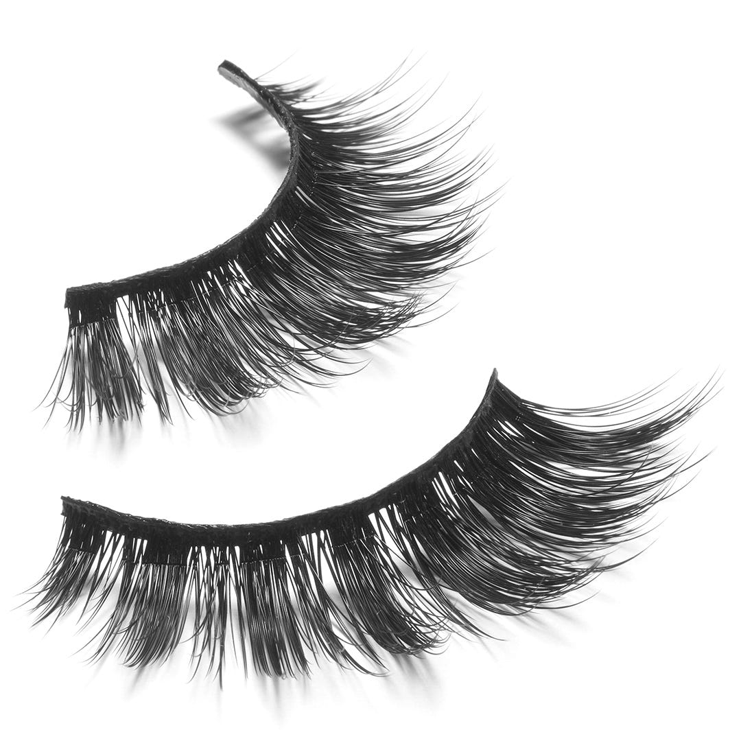 A pair of Eylure Most Wanted Lashes - I Heart This, featuring long black strands and a natural curl, is displayed against a white background. These cruelty-free lashes from Eylure promise to enhance your look effortlessly.