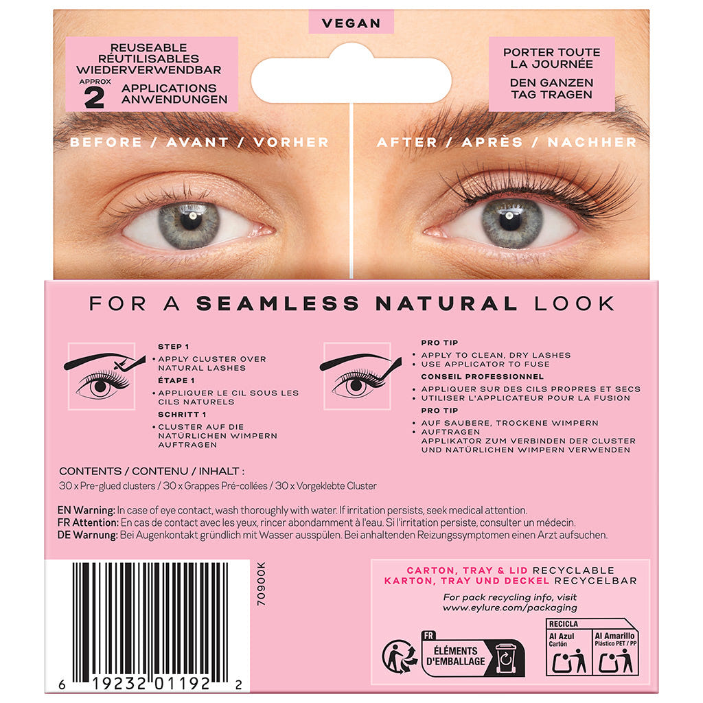 Eylure Pre-Glued Cluster Lashes - Wispy (Back of Packaging)