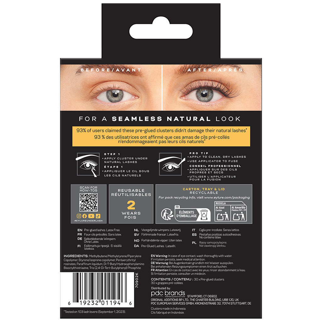 Eylure Underlash Pre-Glued Salon Curl Clusters - Fluttery (Back of Packaging)
