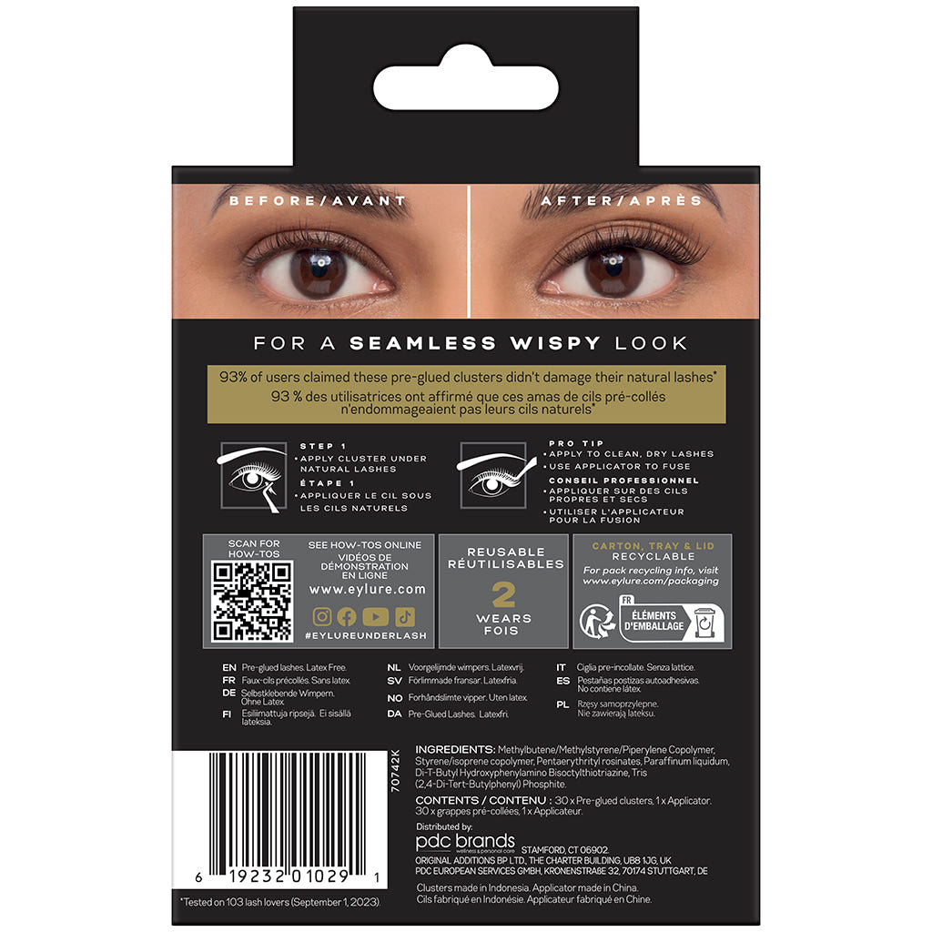 Eylure Underlash Pre-Glued Salon Curl Clusters - Wispy (Back of Packaging)