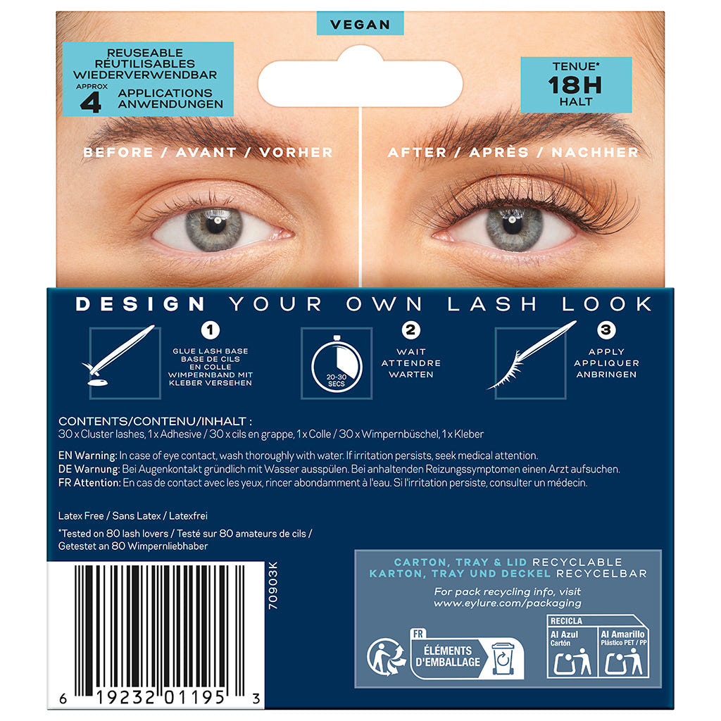 Eylure Volume & Curl Cluster Lashes - Fluffy No. 11 (Back of Packaging)