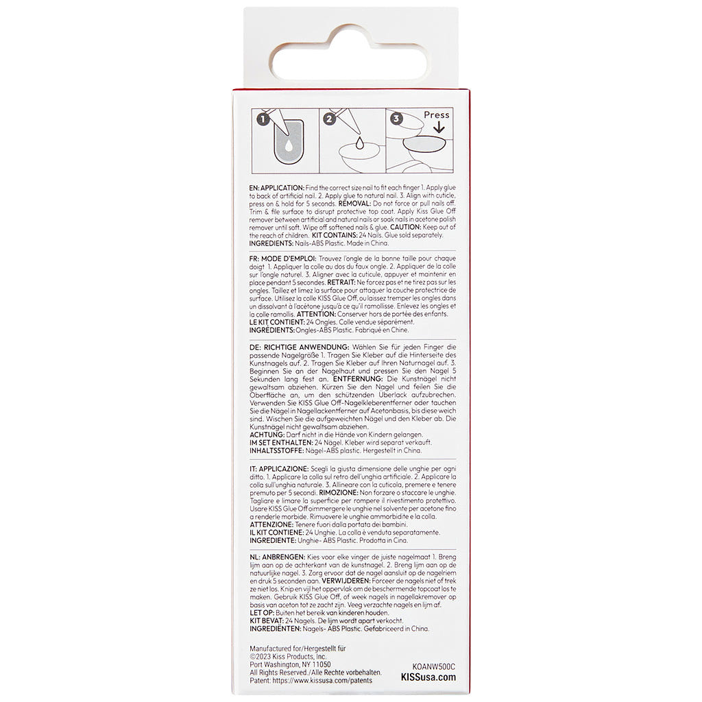 Kiss False Nails Acrylic Nude Nails - Soothing (Back of Packaging)