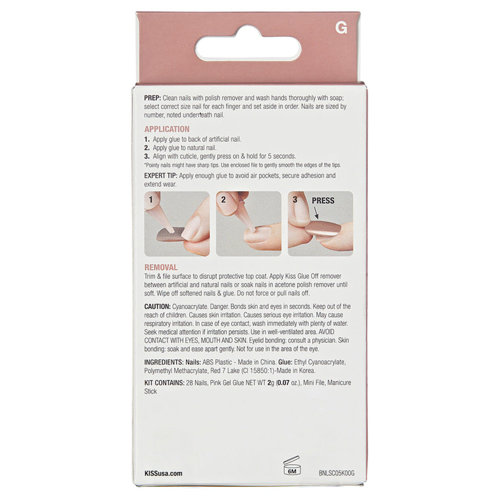 Kiss False Nails Bare But Better - Nude Glow (Back of Packaging)