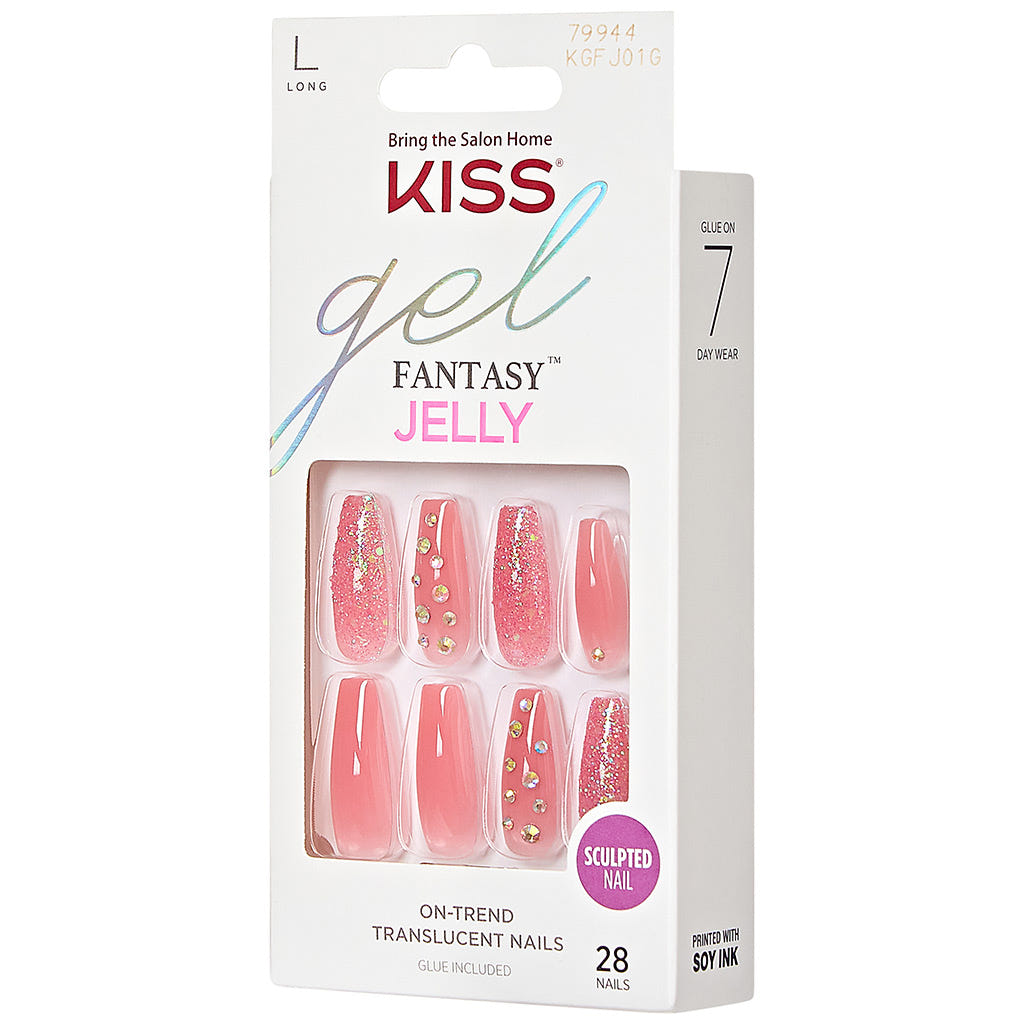 Kiss False Nails Gel Fantasy Jelly Nails - Be Jelly (Angled Packaging Shot)