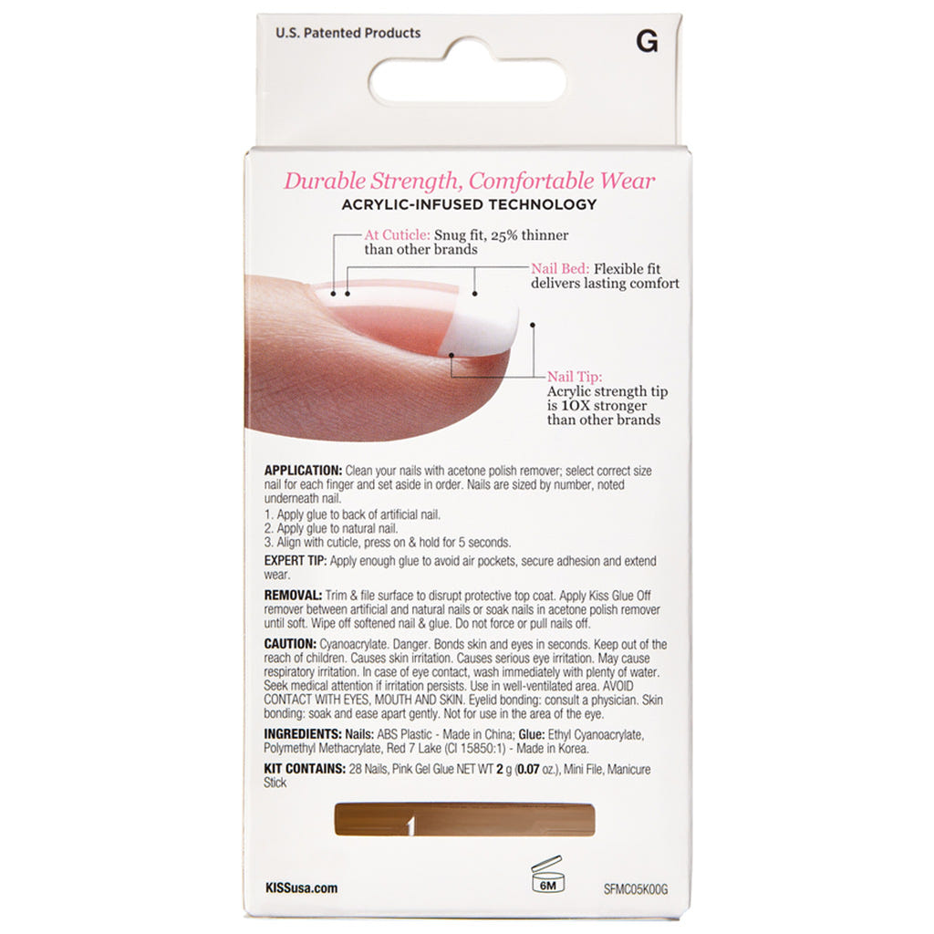 Kiss False Nails Salon Acrylic French Nails - Simple Life (Back of Packaging)