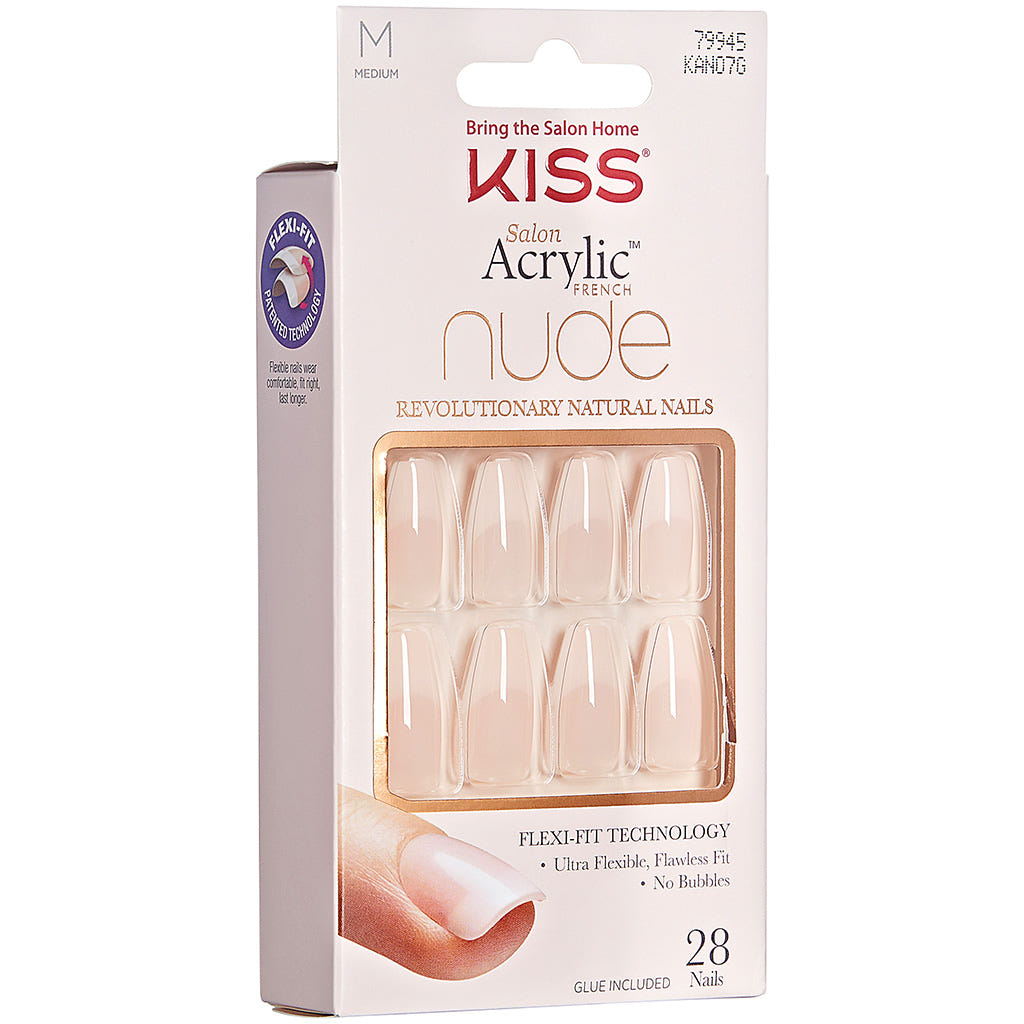 Kiss False Nails Salon Acrylic Nude French Nails - Leilani (Angled Packaging Shot 1)
