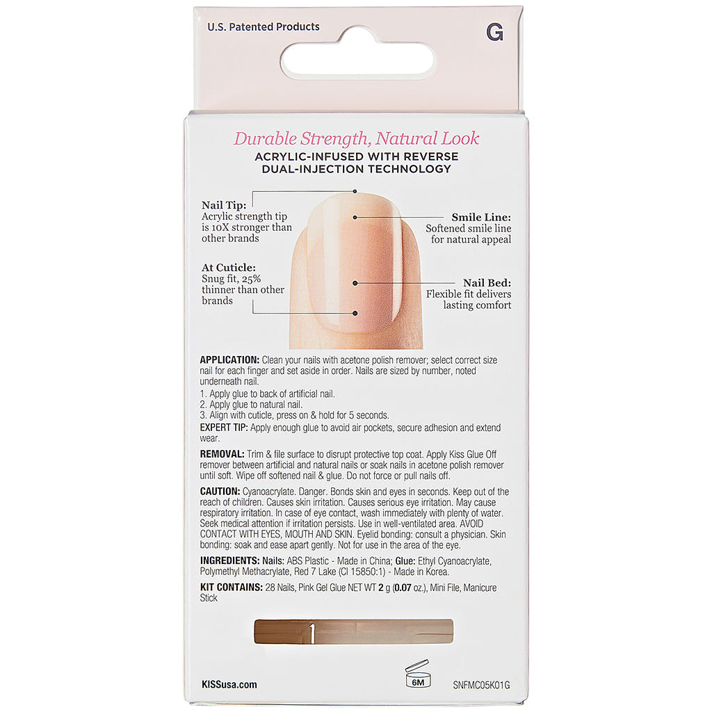 Kiss False Nails Salon Acrylic Nude French Nails - Leilani (Back of Packaging)