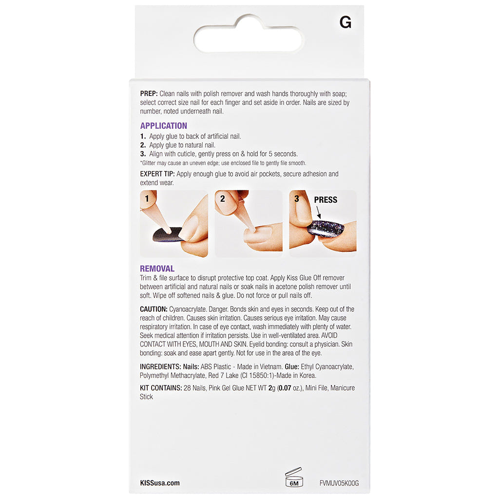 Kiss False Nails Voguish Fantasy Nails - Fashspiration (Back of Packaging)