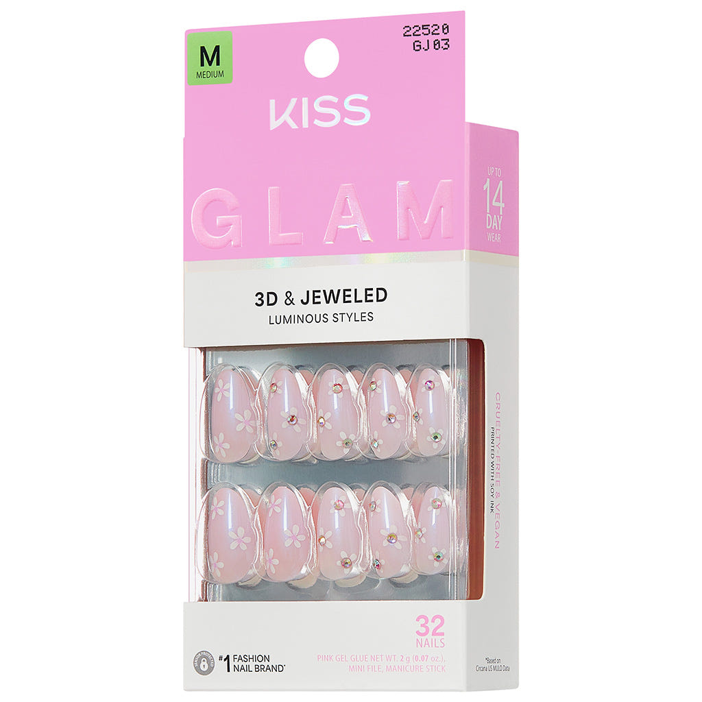Kiss Glam 3D & Jewelled False Nails - Breeze of Bliss (Angled Shot 2)