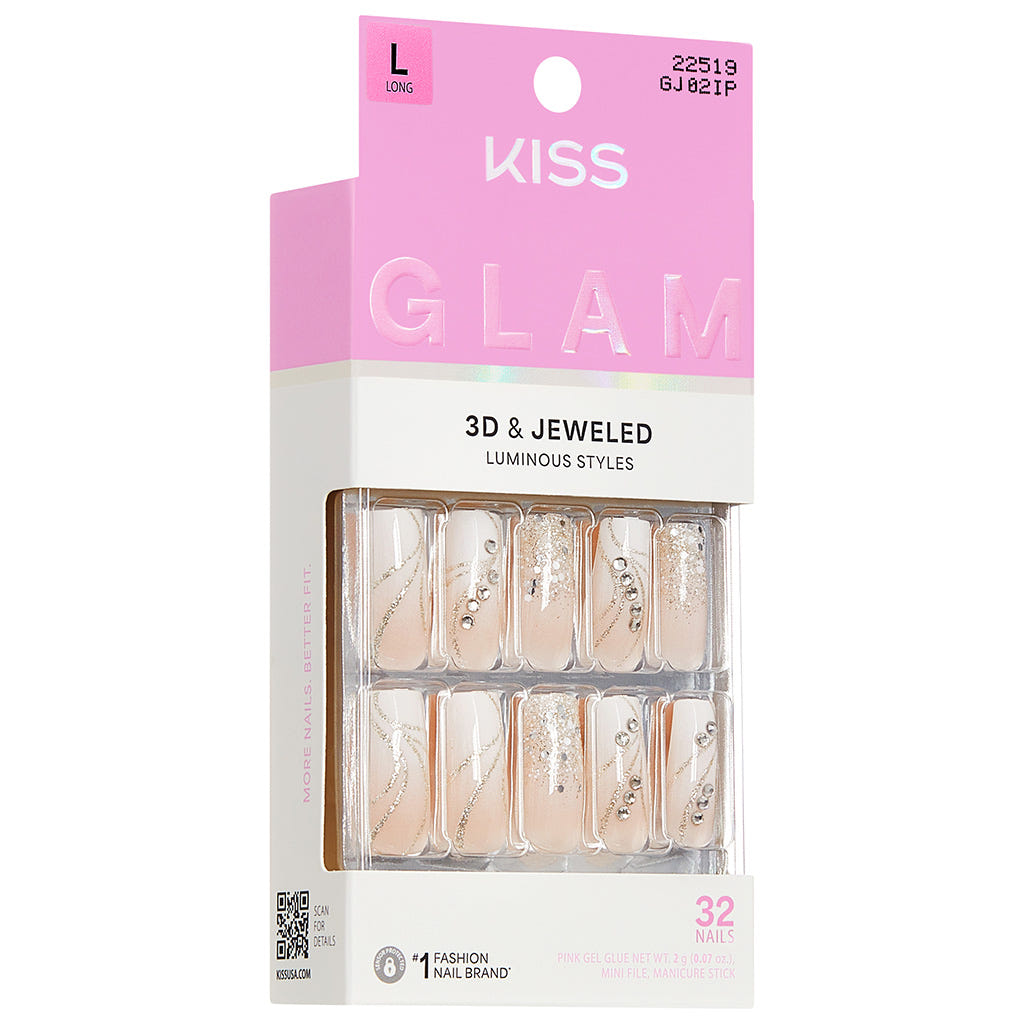 Kiss Glam 3D & Jewelled False Nails - Wrapped in Beauty (Angled Shot 1)
