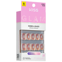 Kiss Glam Embellished False Nails - Golden Hour Affairs (Angled Shot 1)