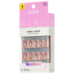 Kiss Glam Embellished False Nails - Golden Hour Affairs (Angled Shot 2)