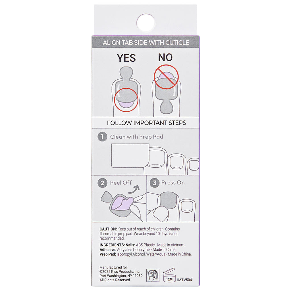 Kiss ImPRESS Press-On False Nails Toe Nails - Blanc Chic (Back)