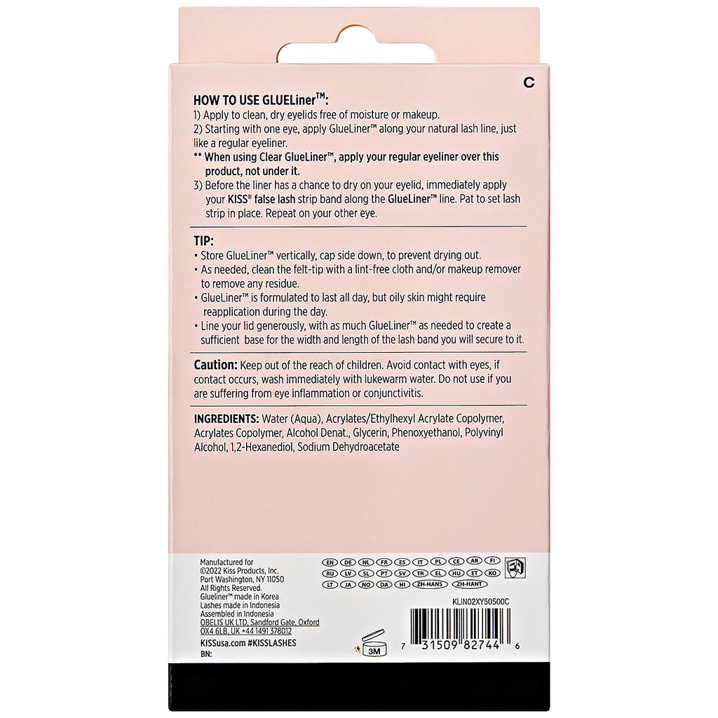 Kiss Lash Glue Liner Clear & Cherish Lashes (Back of Packaging)
