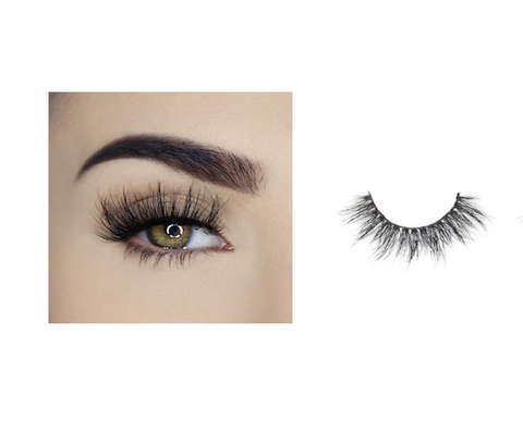 model wearing unicorn lashes in style lemon meringue 