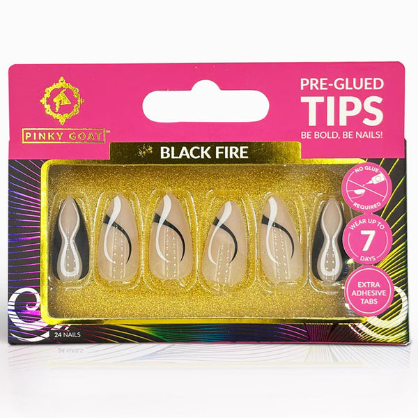 Pinky Goat Nails Pre-Glued Tips - Black Fire | False Eyelashes