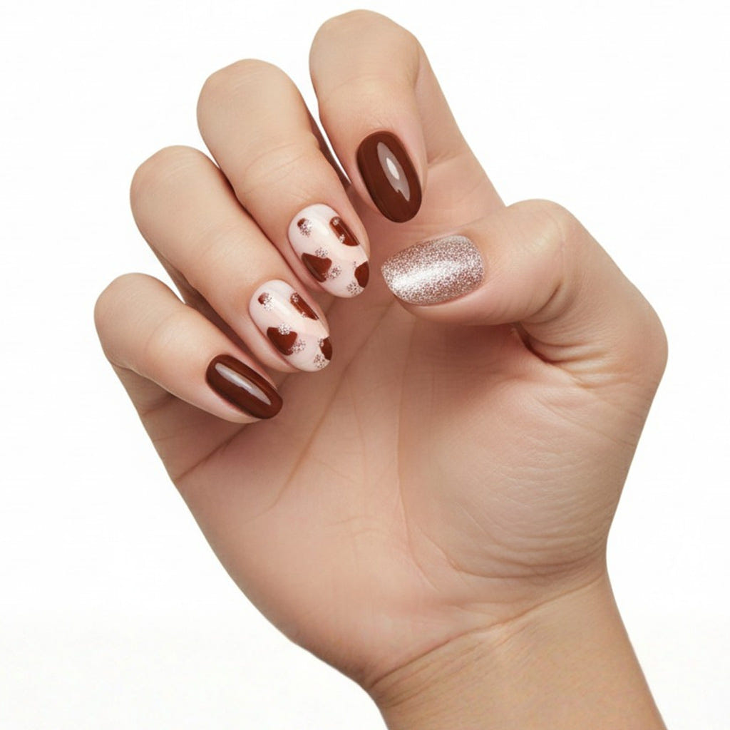 Pinky Goat Nails Pre-Glued Tips - Brown Luxe (Model Shot)