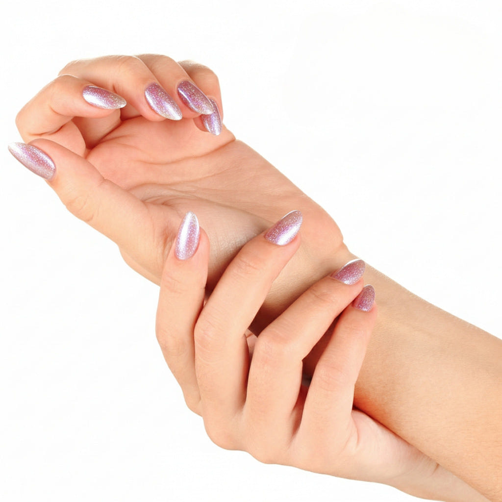 Pinky Goat Nails Pre-Glued Tips - Champagne Shimmer (Model Shot)