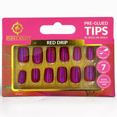Pinky Goat Nails Pre-Glued Tips - Red Drip