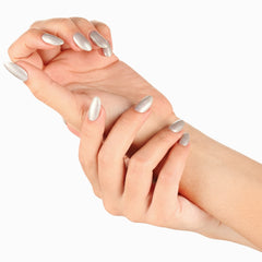 Pinky Goat Nails Pre-Glued Tips - Silver Glaze (Model Shot)