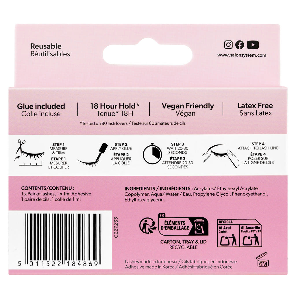 Salon System 3/4 Length 130 Wispy Volume Lashes (Back of Packaging)