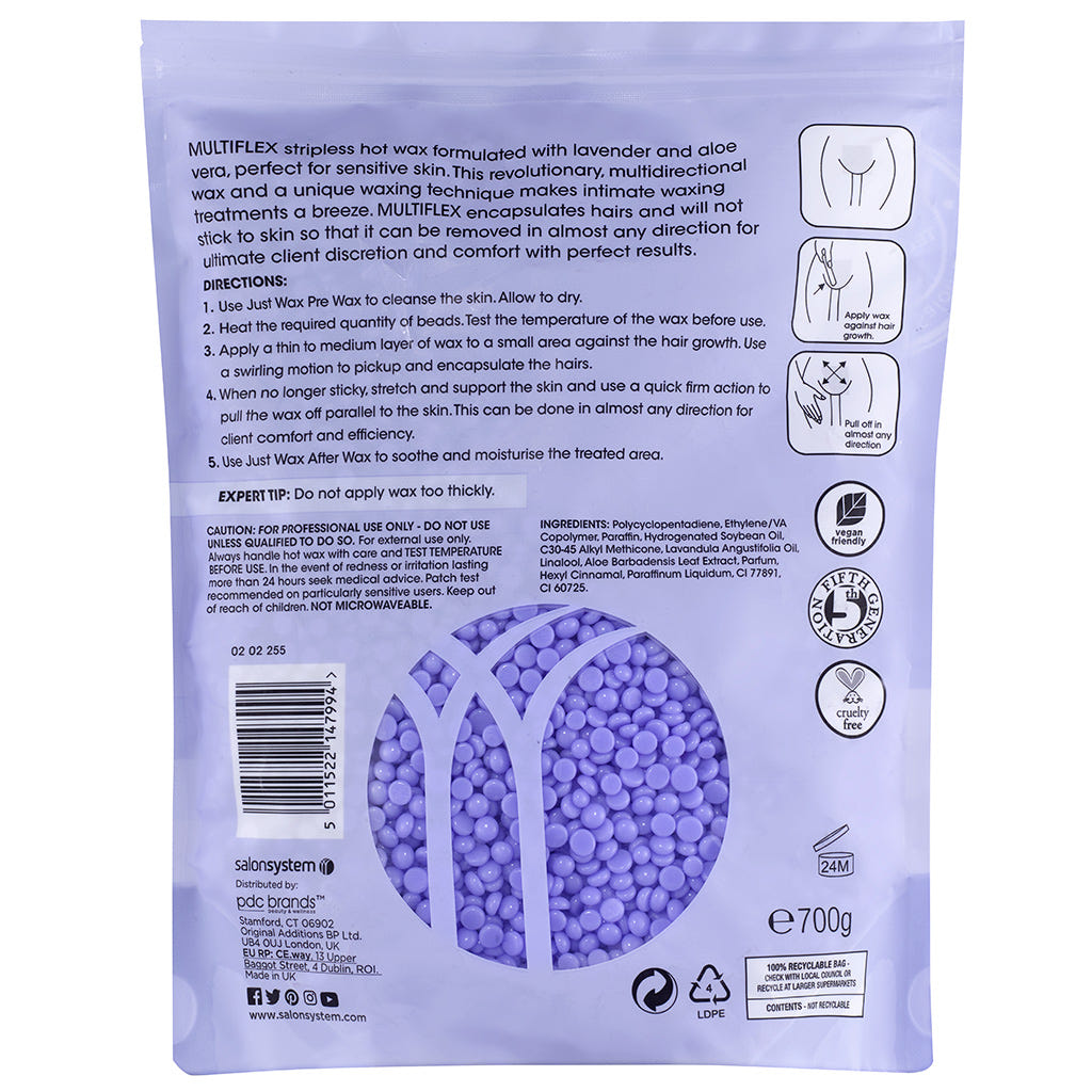 Salon System Just Wax Multiflex Stripless Hot Wax Tea Lavender & Aloe (700g) - Back