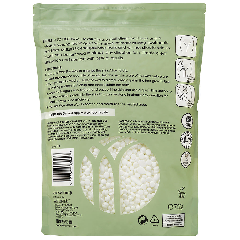 Salon System Just Wax Multiflex Stripless Hot Wax Tea Tree & Calendula (700g) - Back