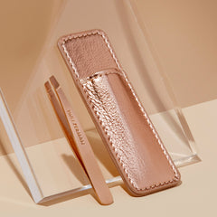 Tweezerman Mini Slant Tweezer & Case Rose Gold (Lifestyle Shot)