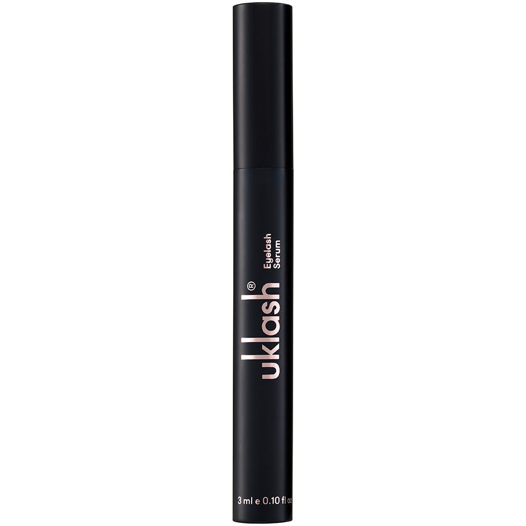 The UKLASH Eyelash Serum (3ml) is a sleek black tube that promises longer eyelashes. Its minimalist design emphasizes the cruelty-free formula, containing 3 ml or 0.10 fl oz of potent serum inside.
