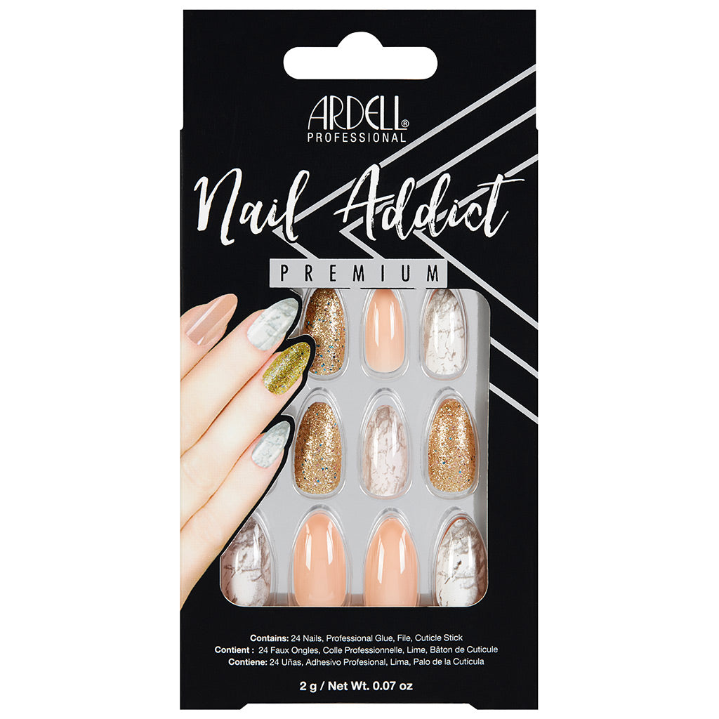 Ardell Nails Nail Addict Premium False Nails - Pink Marble and Gold